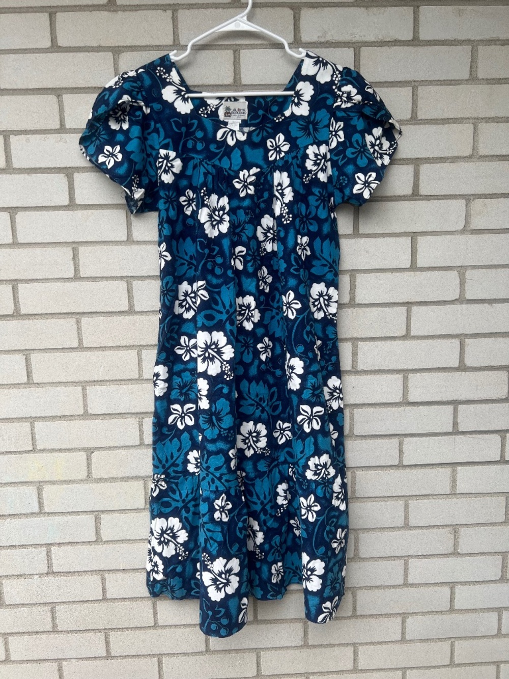 Vintage Hawaiian Dress Blue Floral MuuMuu Aloha Republic Made in USA